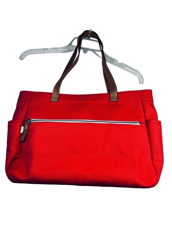 Fossil Handbags - Fossil Orange Coated Canvas Purse Hand Bag Leather Handles Front Zip Pocket Tote